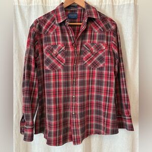 Pendleton Red and Gray Plaid Casual Button Down Shirt